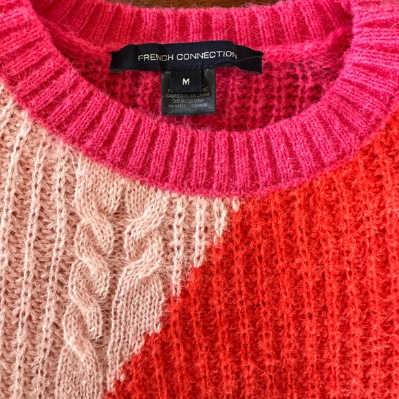 French Connection Madelyn Colorblock Cable Knit Sweater - Pink and Red, Size M - Picture 2 of 6